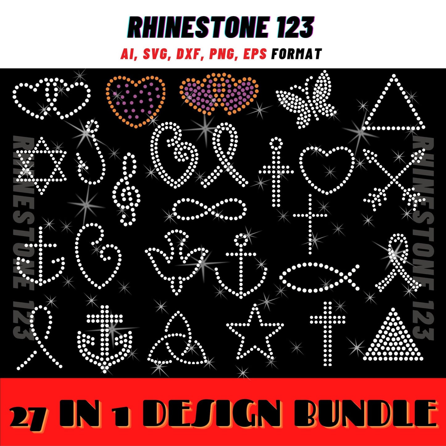 Hotfix SMALL DESIGN BUNDLE Of 27 Star svg Heart svg Christ Cross Rhinestone Template for Cricut rhinestone template bundle material 10ss