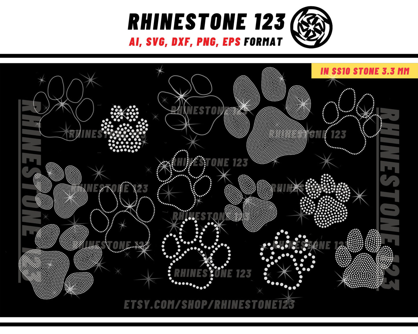 BUNDLE Paw Rhinestone Template for Cricut rhinestone template material rhinestone 10ss Instant Download File ai svg png cdr dxf eps