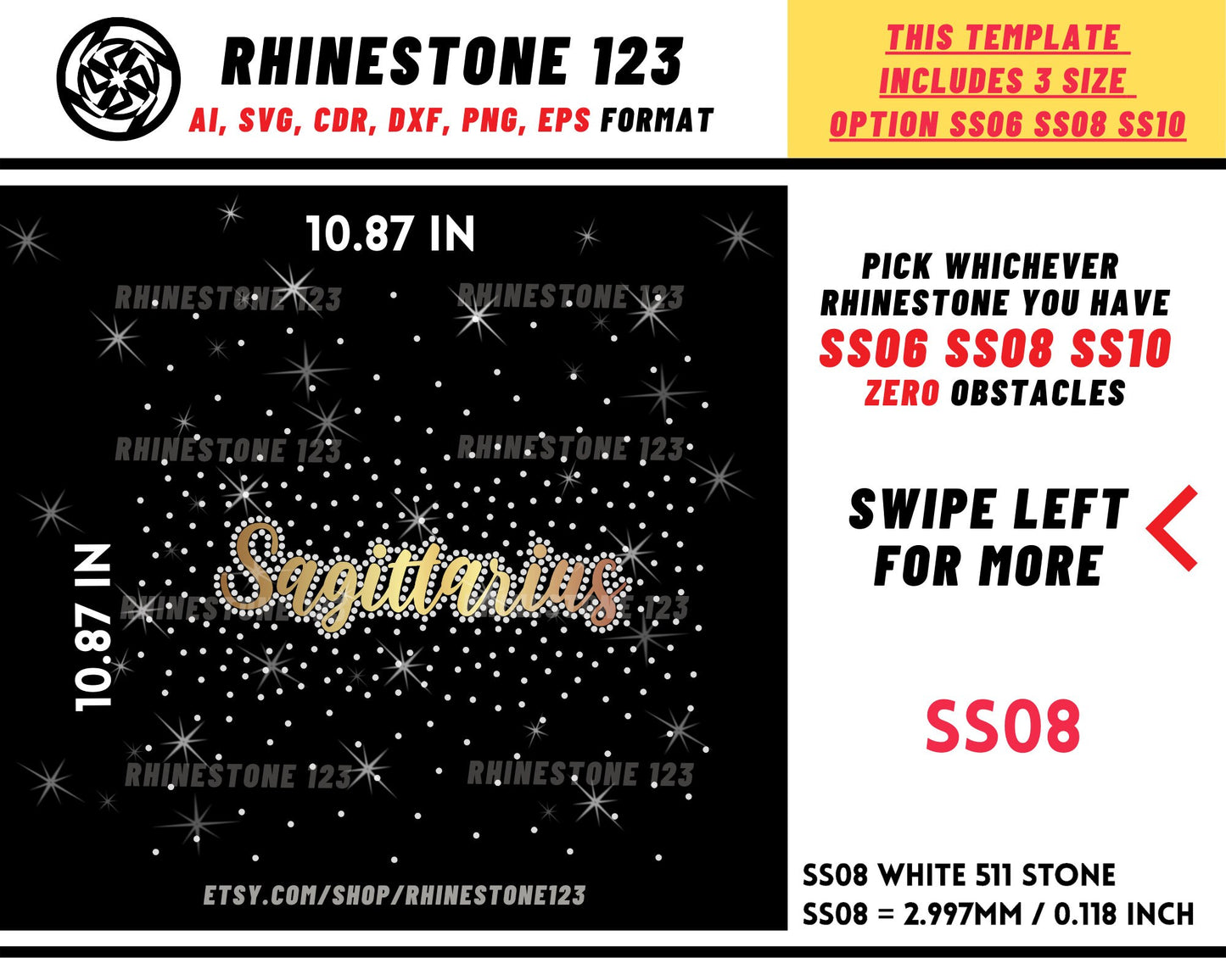 Scattered Fill SAGITTARIUS Rhinestone Template Zodiac Sign Cutting File for SS06 SS08 SS10 Rhinestone 3 in 1 template with vinyl