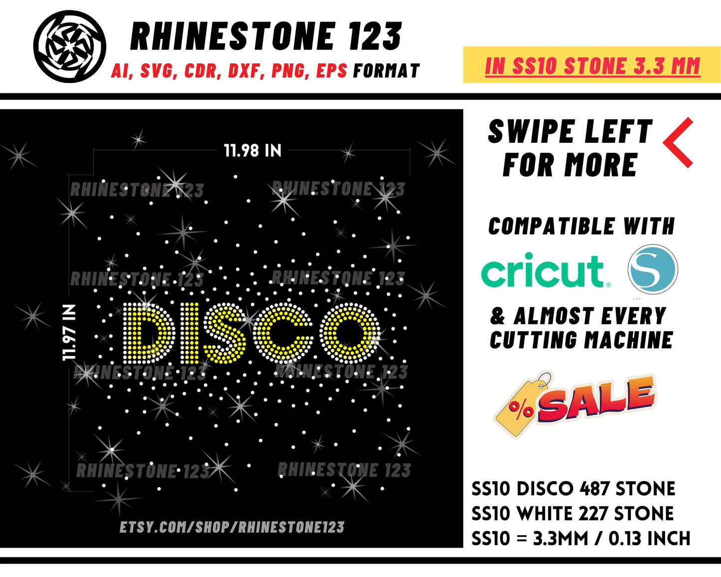 Scattered Fill Disco Rhinestone Template for Cricut rhinestone template material rhinestone SS10 Instant Download File svg eps png dxf ai