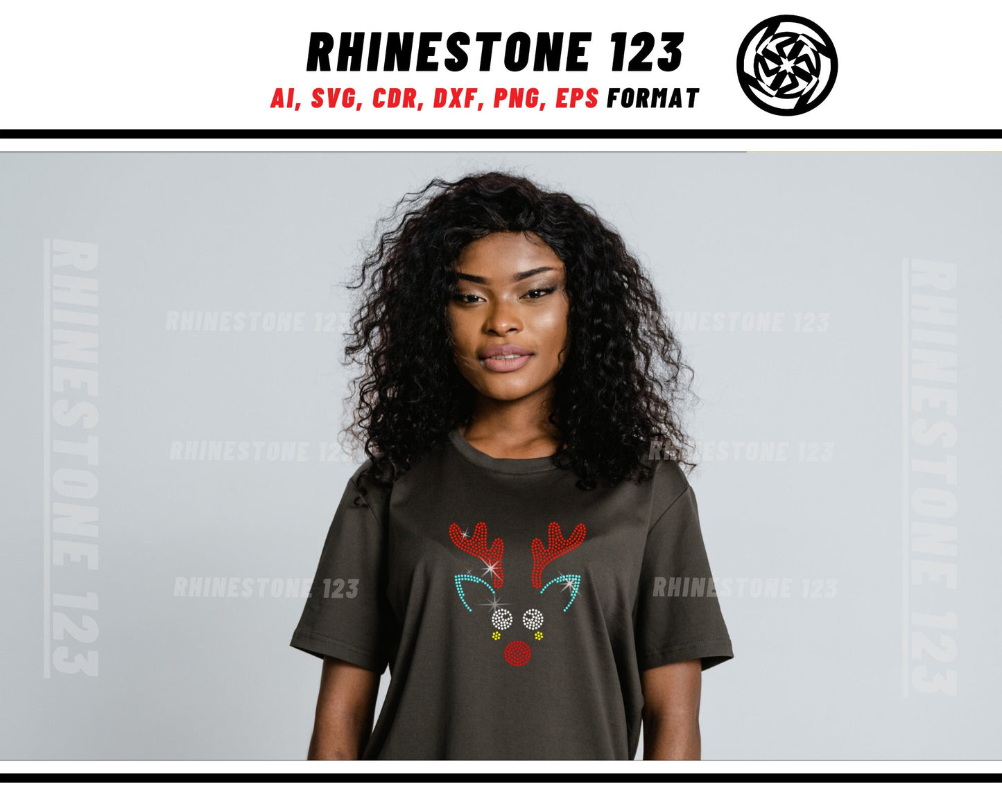 Christmas Face of Reindeer Rhinestone Template for Cricut rhinestone template material rhinestone SS10 Instant Download File svg eps png dxf