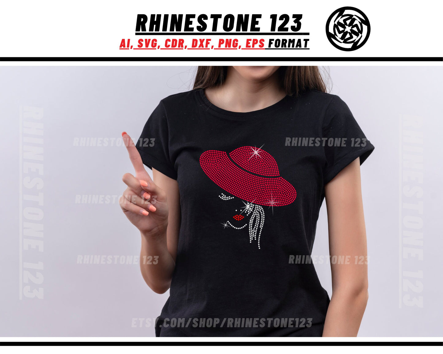 Hat Lady Rhinestone Template, cricut, silhouette, Rhinestone SVG, Rhinestone File for SS10, PNG, AI, cdr, dxf, eps