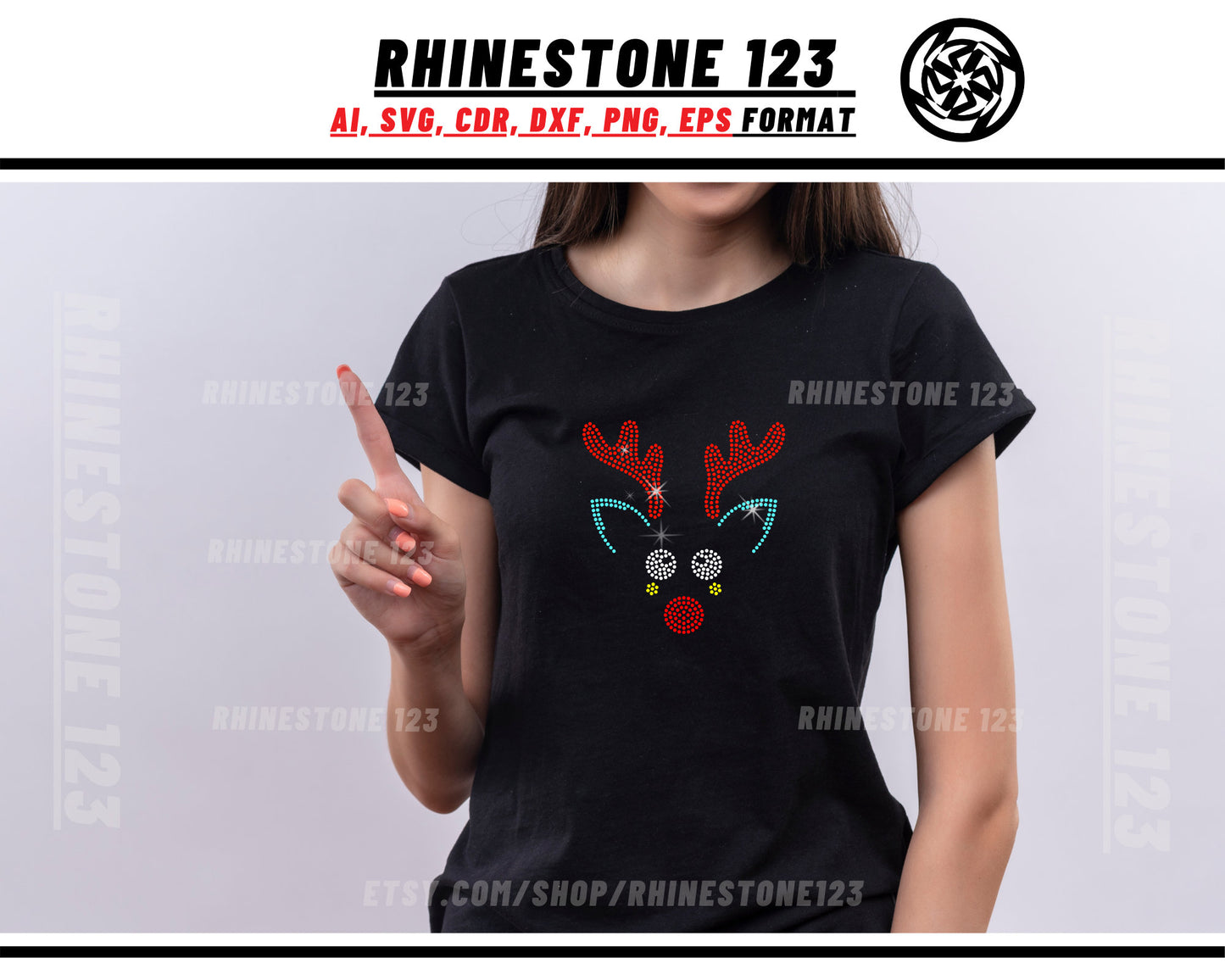 Christmas Face of Reindeer Rhinestone Template for Cricut rhinestone template material rhinestone SS10 Instant Download File svg eps png dxf