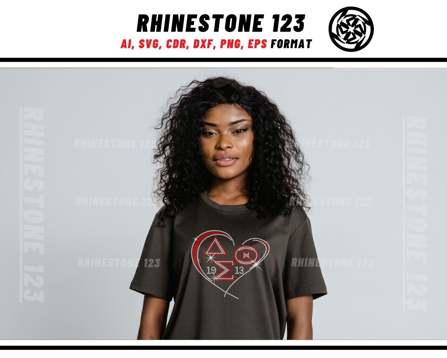 Delta Sigma Theta in Heart Rhinestone Template, Rhinestone File for SS10, Rhinestone SVG, cricut, silhouette, PNG, cdr, dxf, eps, Sorority