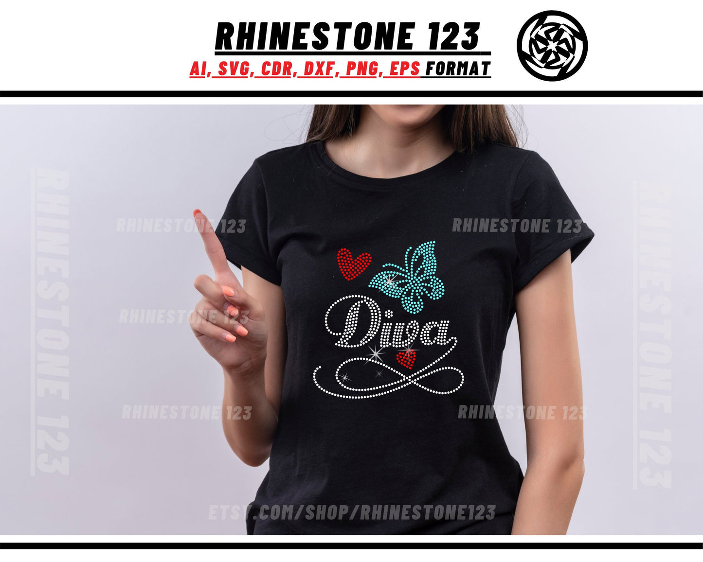 Butterfly Diva Rhinestone Template, Rhinestone File for SS10, Rhinestone SVG, cricut, silhouette, PNG, AI, cdr, dxf, eps