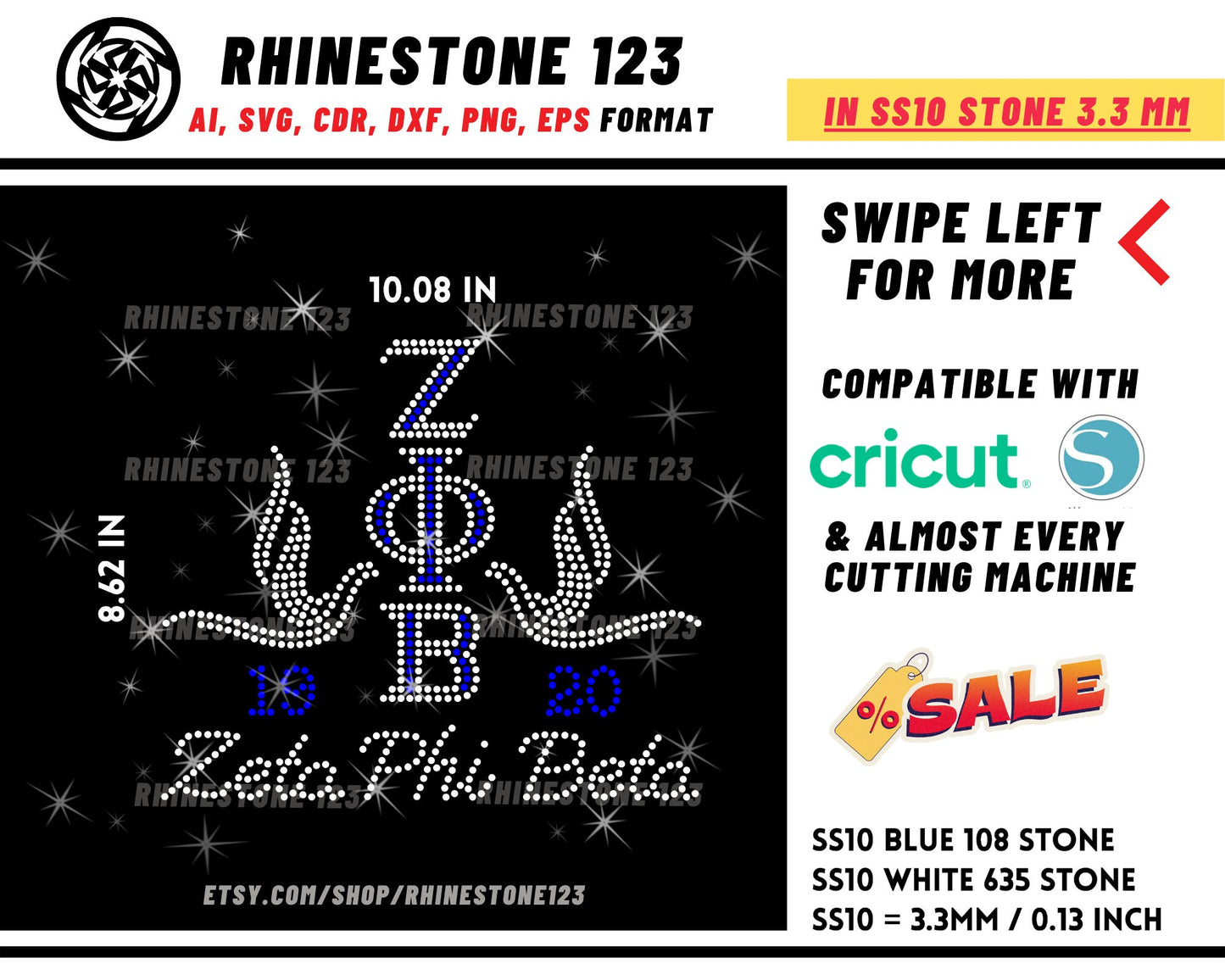 Zeta Phi Beta Dove Zob Rhinestone Template, cricut, silhouette, Rhinestone SVG, Rhinestone File for SS10, PNG, AI, cdr, dxf, eps