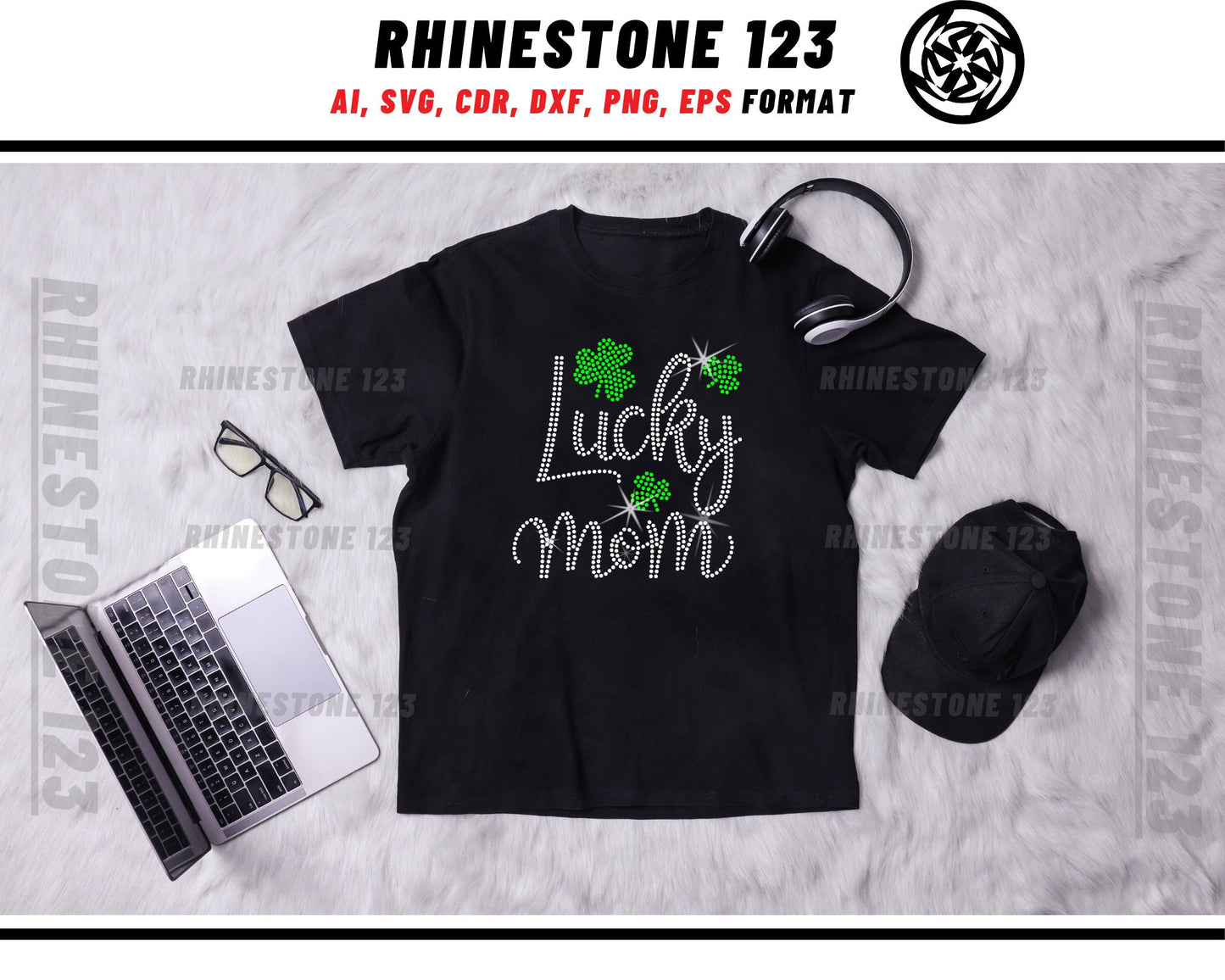 St Patricks Day Lucky Mom Rhinestone Template, cricut, silhouette, Rhinestone SVG, Rhinestone File for SS10, PNG, AI, cdr, dxf, eps