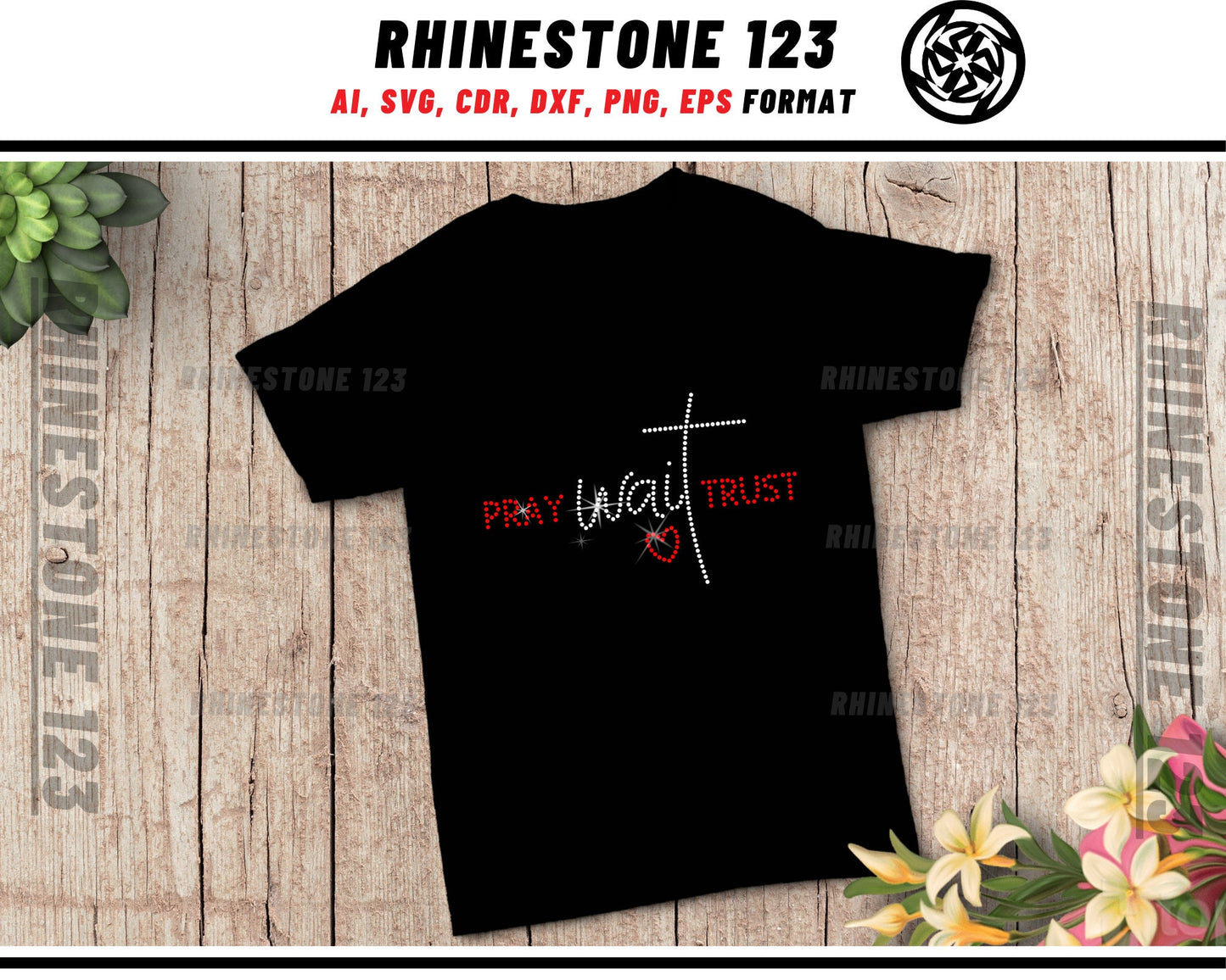 Please Wait Trust Rhinestone Template, Rhinestone SVG, cricut, silhouette, Rhinestone File for SS10, PNG, AI, cdr, dxf, eps