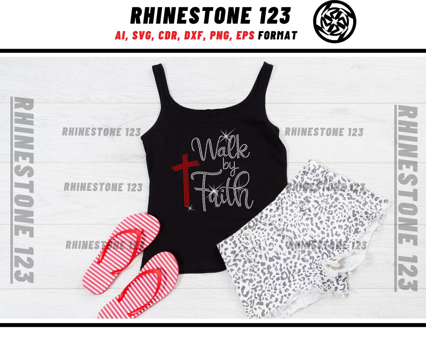 Cross Symbol Walk By Faith Rhinestone Template, Rhinestone File for SS10, Rhinestone SVG, cricut, silhouette, PNG, AI, cdr, dxf, eps
