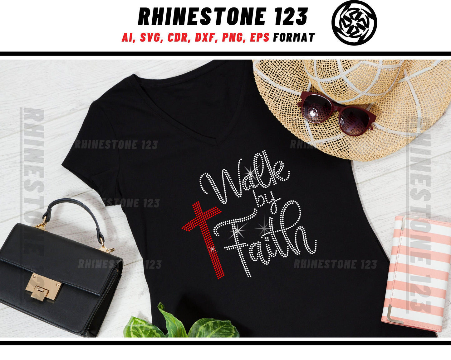 Cross Symbol Walk By Faith Rhinestone Template, Rhinestone File for SS10, Rhinestone SVG, cricut, silhouette, PNG, AI, cdr, dxf, eps