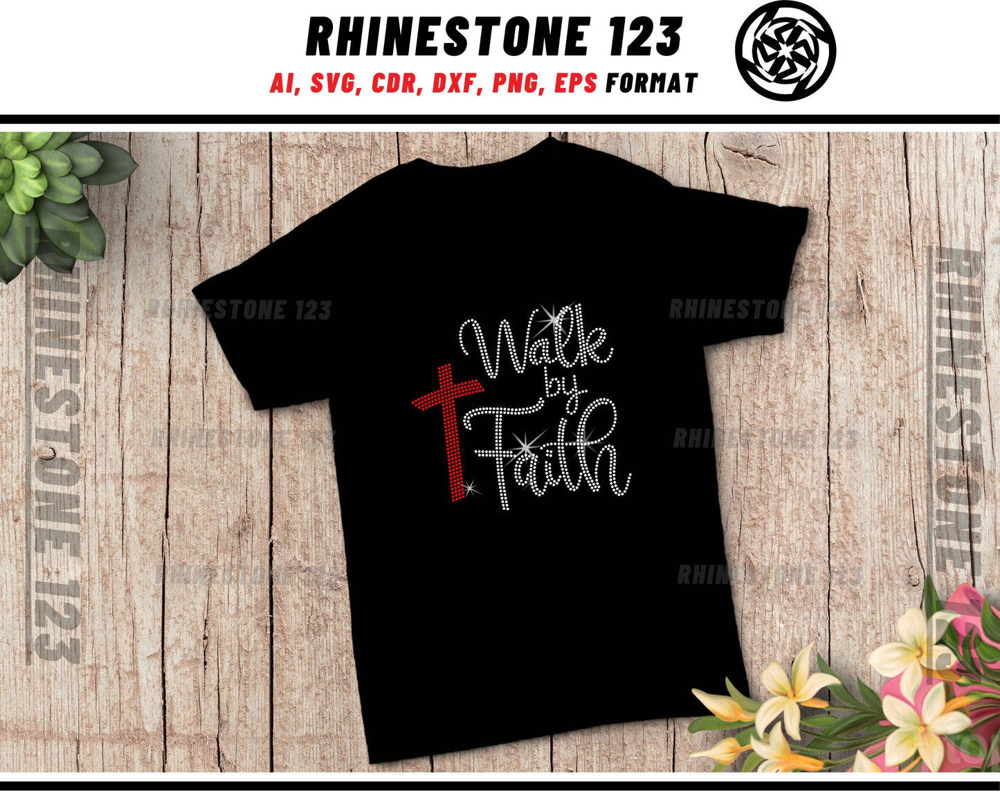 Cross Symbol Walk By Faith Rhinestone Template, Rhinestone File for SS10, Rhinestone SVG, cricut, silhouette, PNG, AI, cdr, dxf, eps