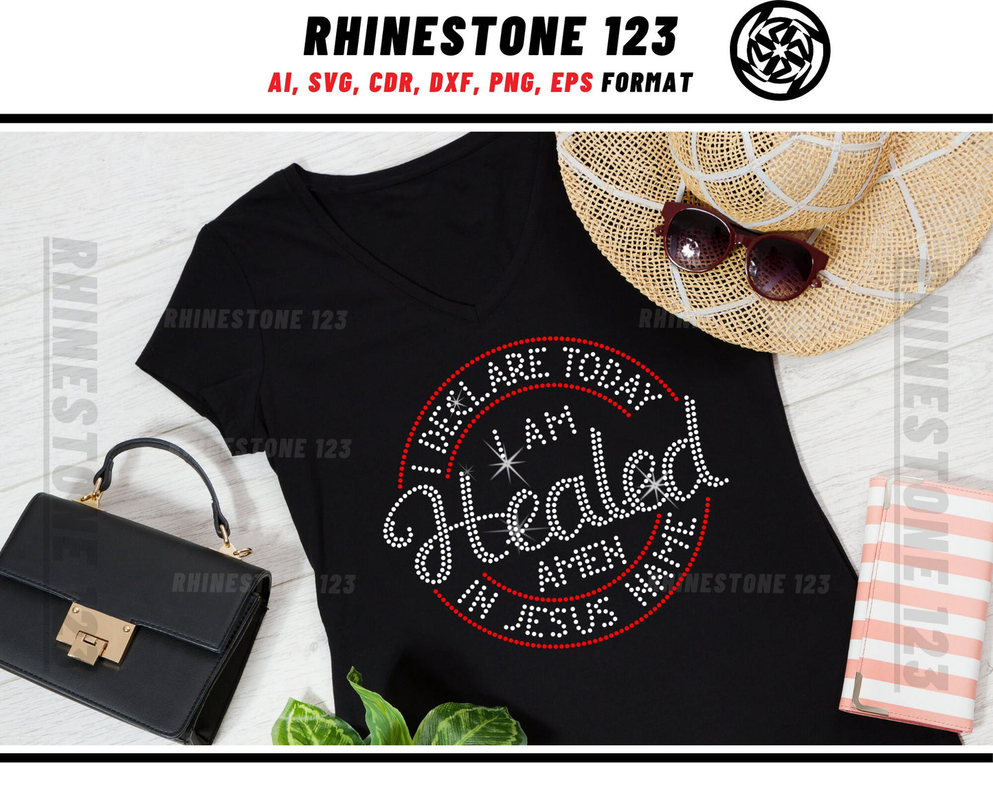Im Healed In Jesus Name Rhinestone Template, Rhinestone File for SS10, Rhinestone SVG, cricut, silhouette, PNG, AI, cdr, dxf, eps