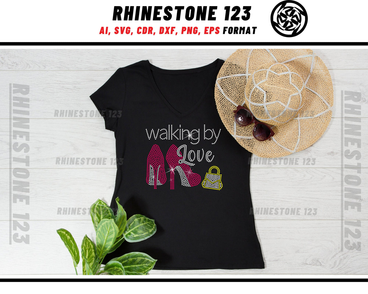 Walking by Love Rhinestone Template, Rhinestone File for SS10, Rhinestone SVG, cricut, silhouette, PNG, AI, cdr, dxf, eps