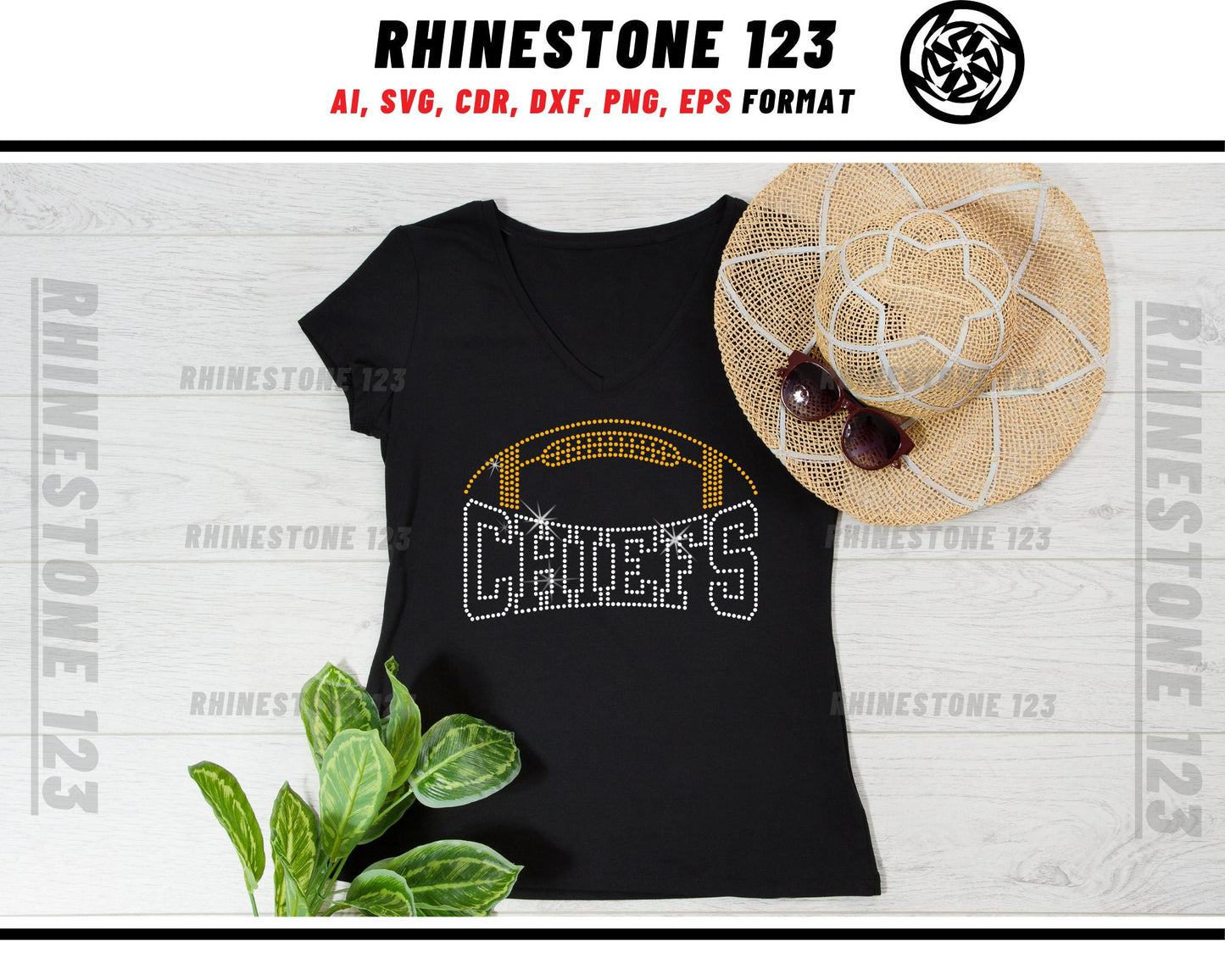 Chiefs Football Rhinestone Template, cricut, silhouette, Rhinestone SVG, Rhinestone File for SS10, PNG, AI, cdr, dxf, eps