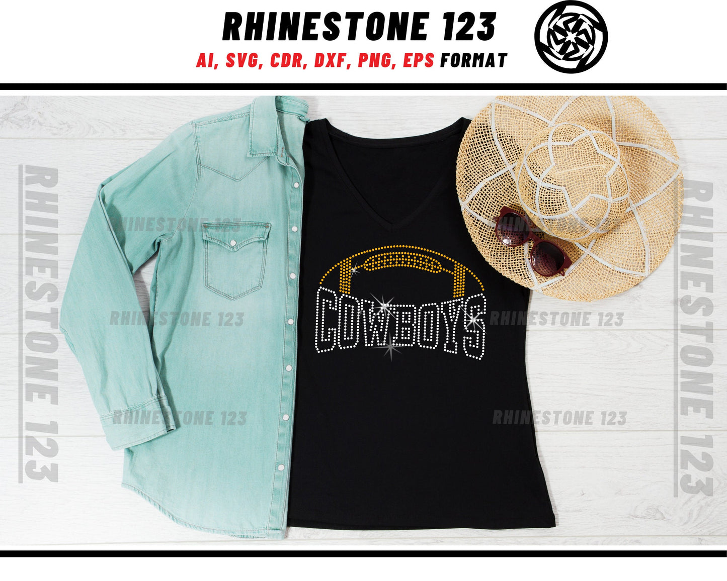 Cowboys Football Rhinestone Template, cricut, silhouette, Rhinestone SVG, Rhinestone File for SS10, PNG, AI, cdr, dxf, eps