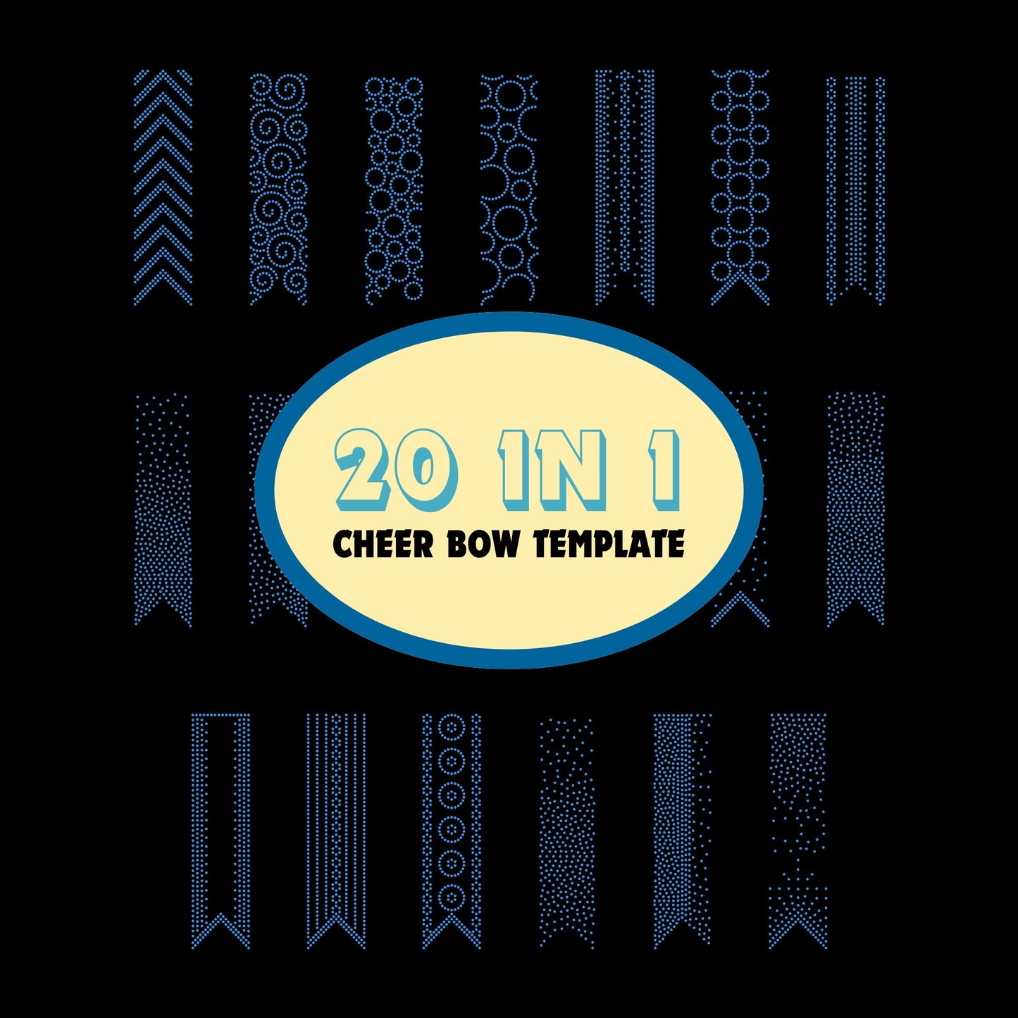 20 Cheer Bow Rhinestone Template, V tail, 3 inch rhinestone digital download for cricut, svg, eps, png, dxf, ai, cdr, SS10 SET0705-1