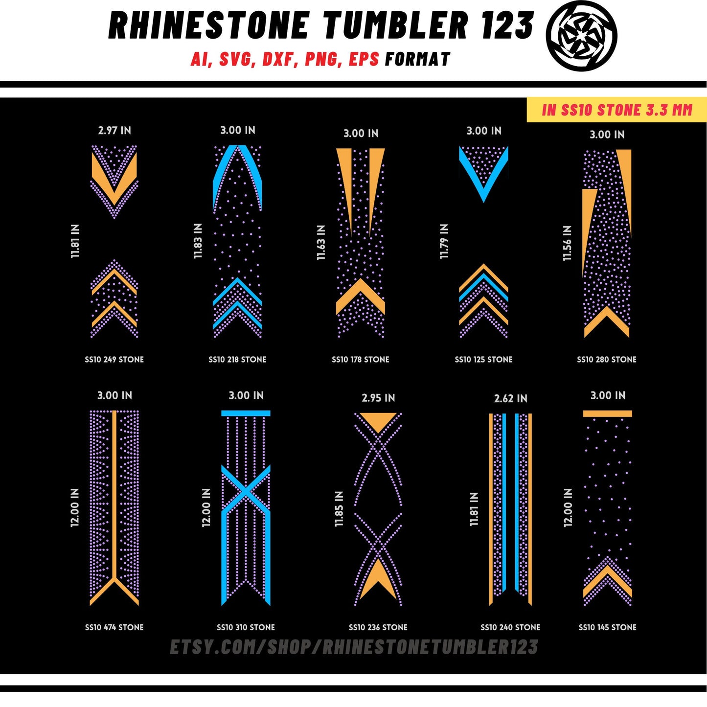 10 Cheer Bow Rhinestone Template with HTV, V tail, 3 inch rhinestone digital download for cricut, svg, eps, png, dxf, cdr, SS10 SET1005-2