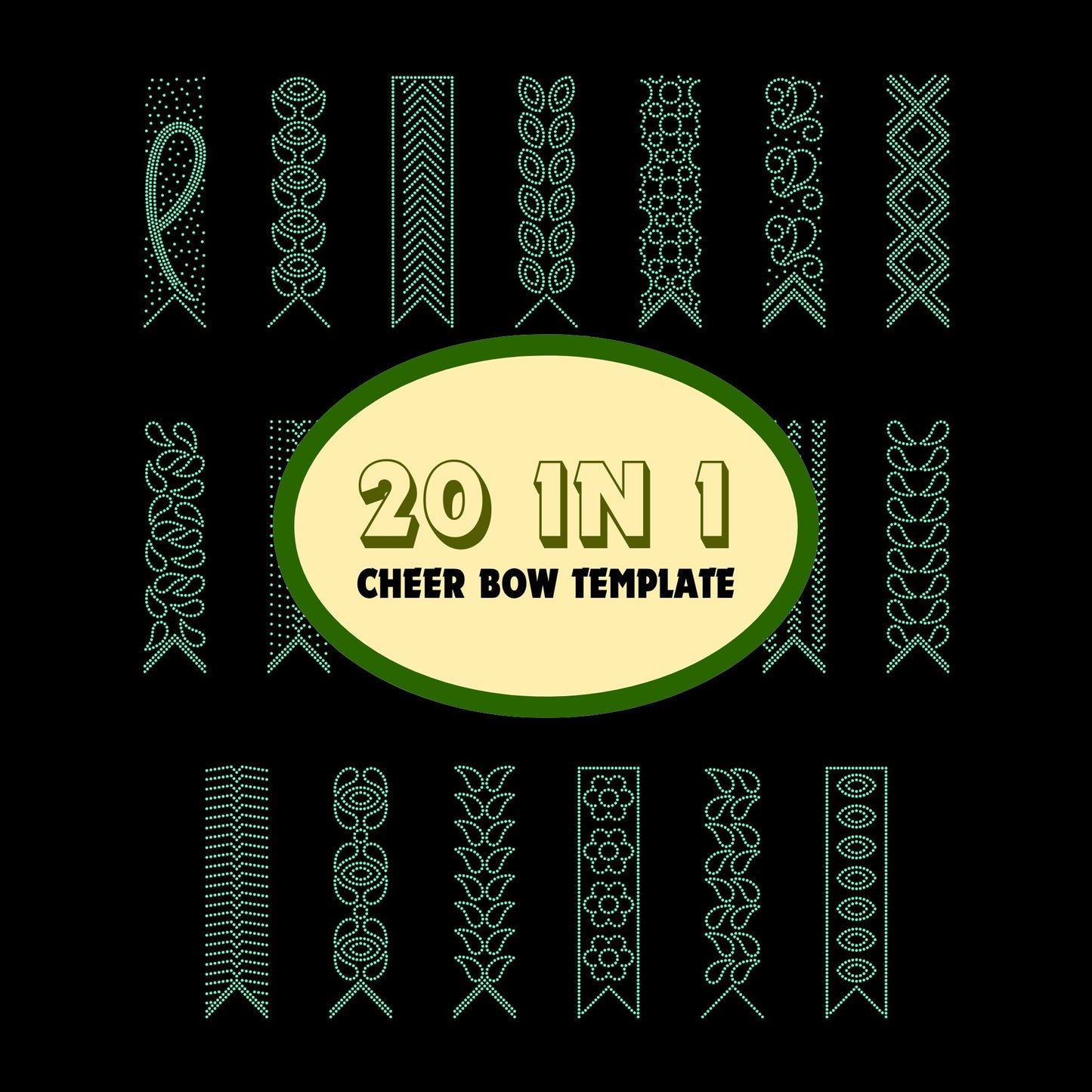 20 Cheer Bow Rhinestone Template, V tail, 3 inch rhinestone digital download for cricut, svg, eps, png, dxf, ai, cdr, SS10 SET0805-3