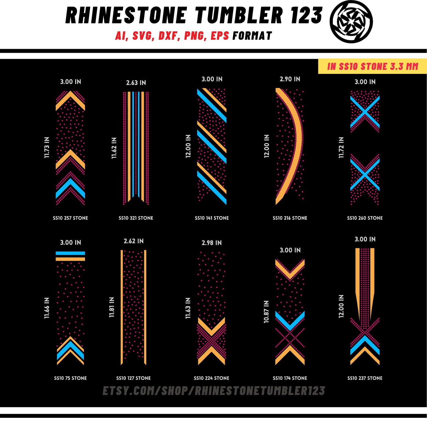 10 Cheer Bow Rhinestone Template with HTV, V tail, 3 inch rhinestone digital download for cricut, svg, eps, png, dxf, cdr, SS10 SET1005-3