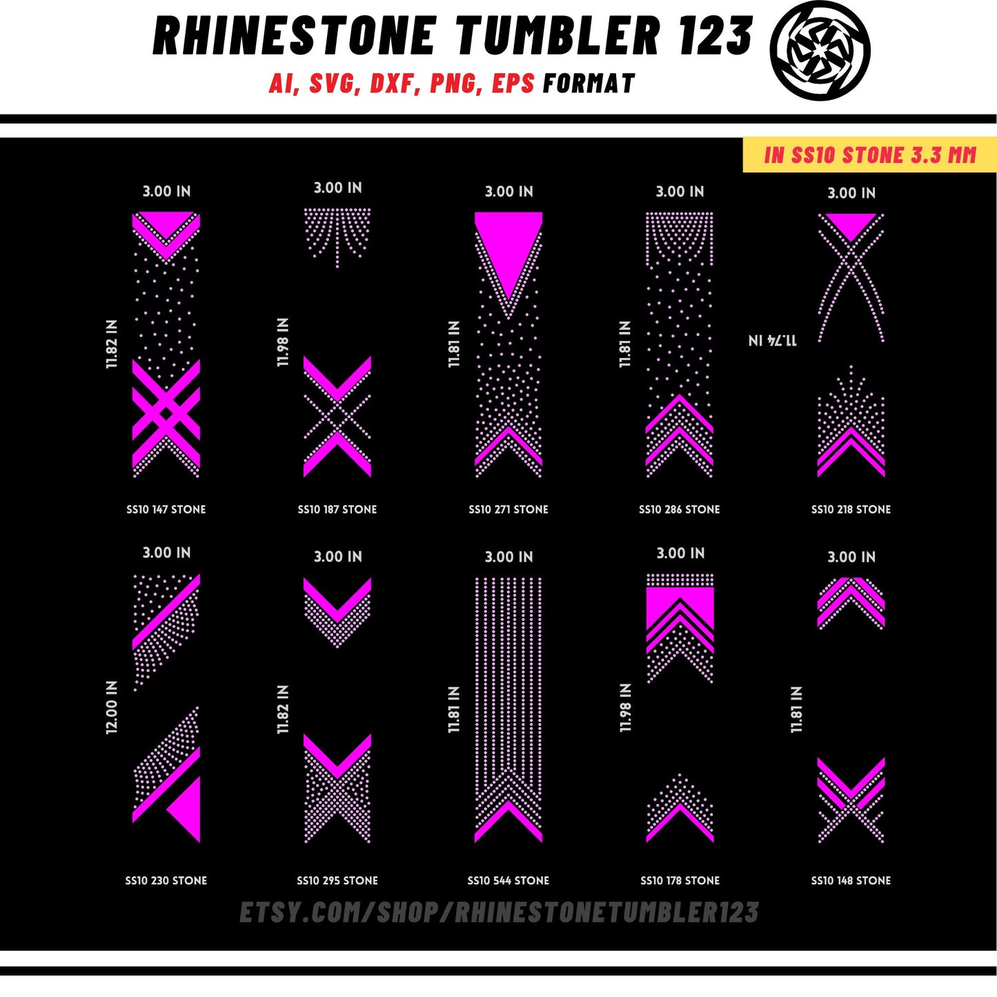 10 Cheer Bow Rhinestone Template with HTV, V tail, 3 inch rhinestone digital download for cricut, svg, eps, png, dxf, cdr, SS10 SET1105-1