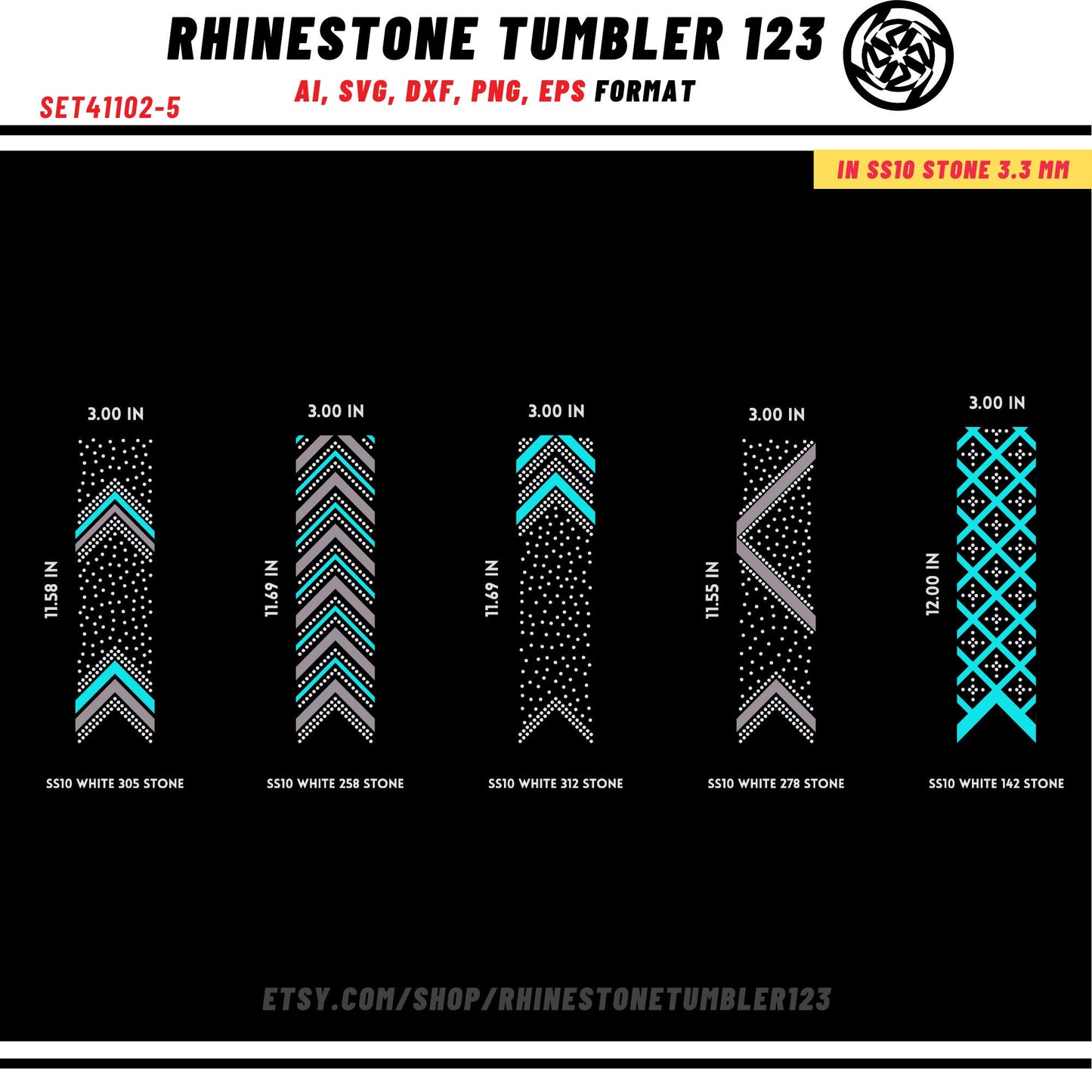 10 Cheer Bow Rhinestone Template with HTV, V tail, 3 inch rhinestone digital download for cricut, svg, eps, png, dxf, cdr, SS10 SET41102-5
