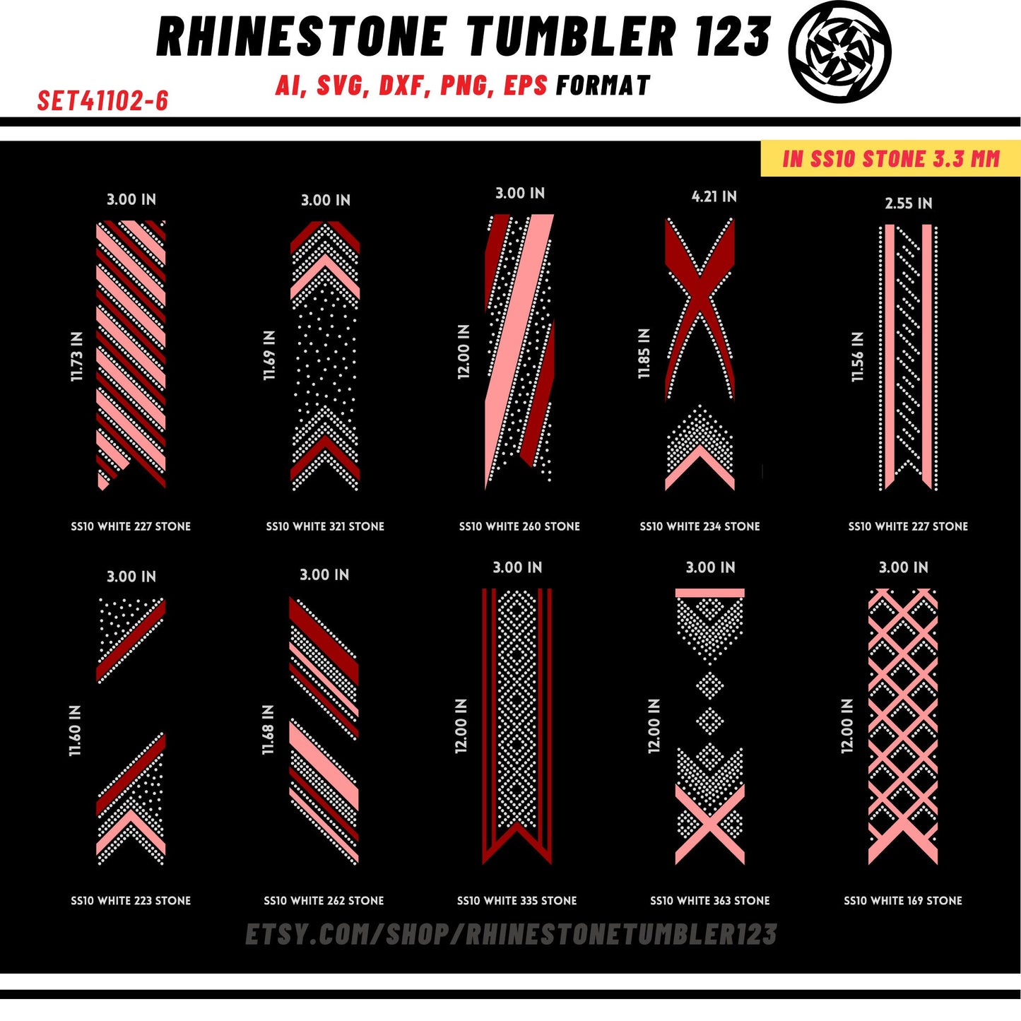 10 Cheer Bow Rhinestone Template with HTV, V tail, 3 inch rhinestone digital download for cricut, svg, eps, png, dxf, cdr, SS10 SET41102-6