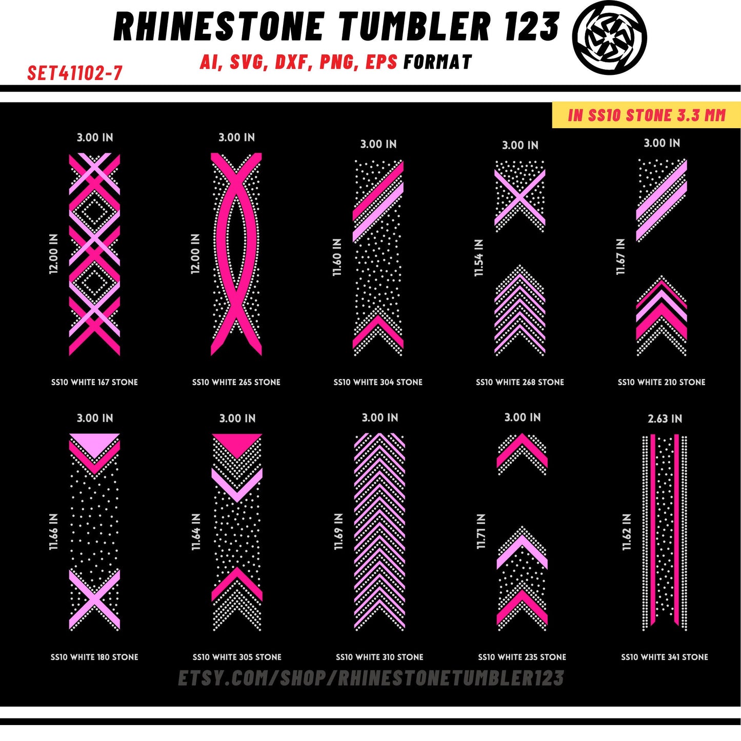 10 Cheer Bow Rhinestone Template with HTV, V tail, 3 inch rhinestone digital download for cricut, svg, eps, png, dxf, cdr, SS10 SET41102-7