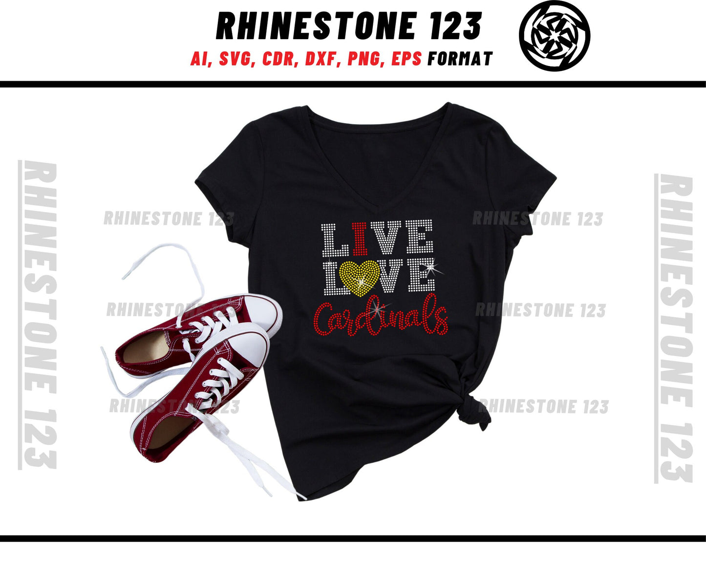 Live Love Cardinals rhinestone digital download for cricut, svg, eps, png, dxf, cdr, SS10