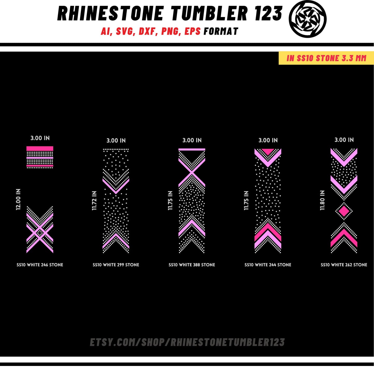 10 Cheer Bow Rhinestone Template with HTV, V tail, 3 inch rhinestone digital download for cricut, svg, eps, png, dxf, cdr, SS10 SET40702-6