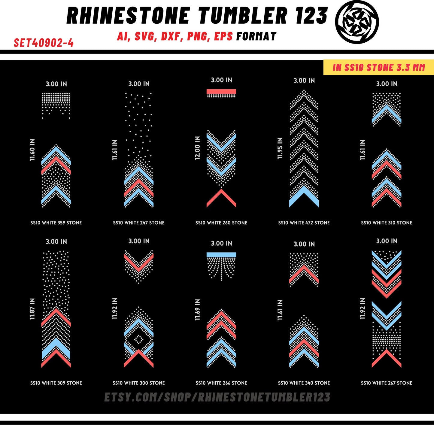 10 Cheer Bow Rhinestone Template with HTV, V tail, 3 inch rhinestone digital download for cricut, svg, eps, png, dxf, cdr, SS10 SET40902-4