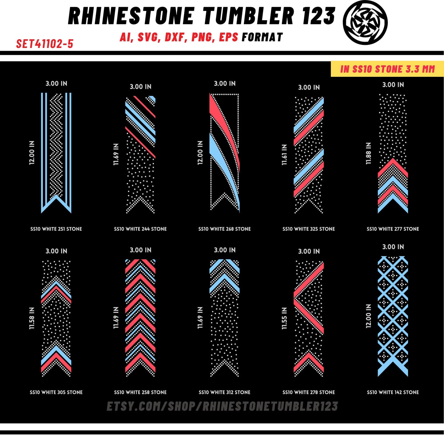 10 Cheer Bow Rhinestone Template with HTV, V tail, 3 inch rhinestone digital download for cricut, svg, eps, png, dxf, cdr, SS10 SET41102-5