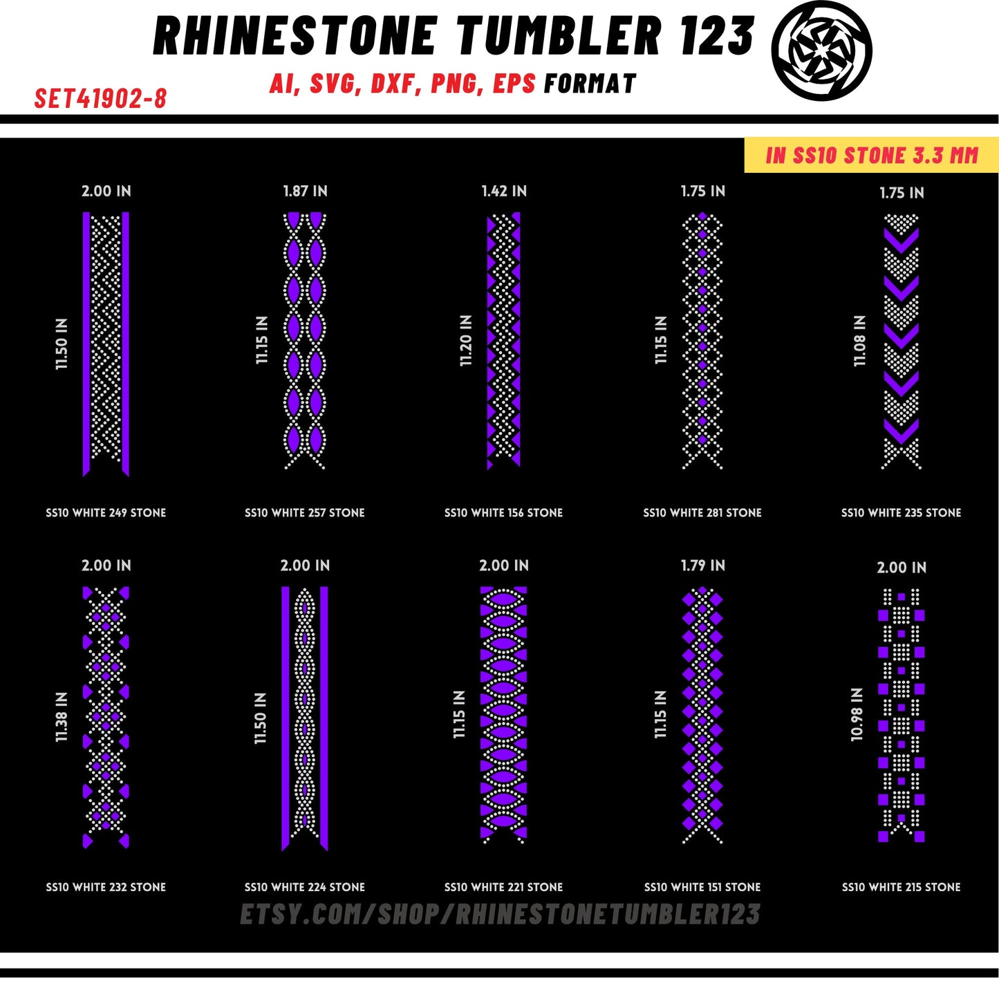 10 Cheer Bow Rhinestone Template with HTV, V tail, 2 inch rhinestone digital download for cricut, svg, eps, png, dxf, cdr, SS10 SET41902-8