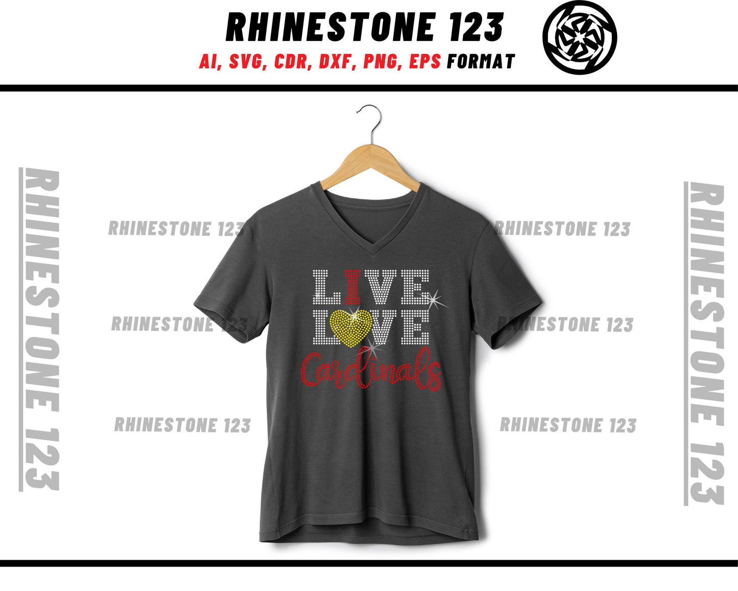 Live Love Cardinals rhinestone digital download for cricut, svg, eps, png, dxf, cdr, SS10