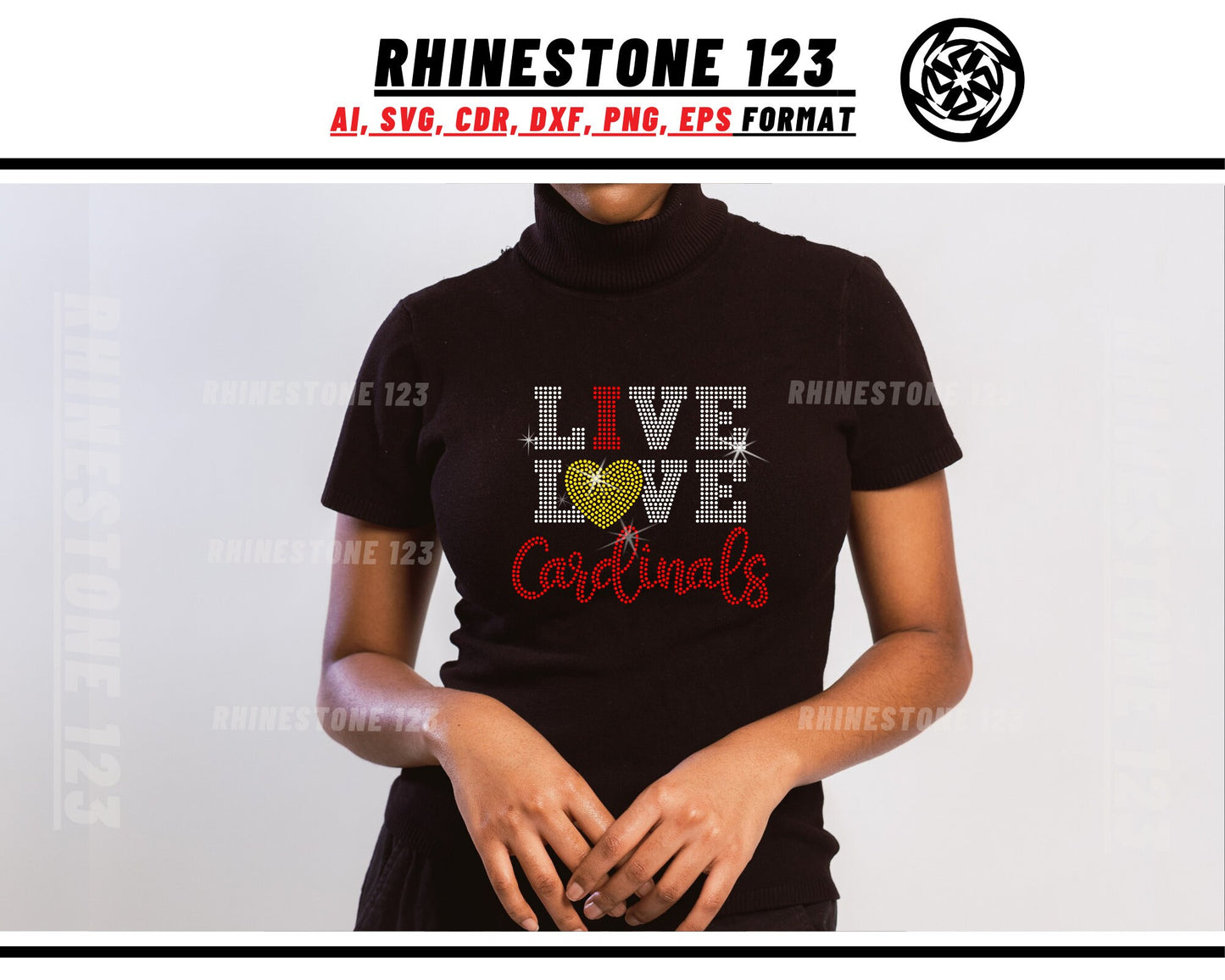 Live Love Cardinals rhinestone digital download for cricut, svg, eps, png, dxf, cdr, SS10