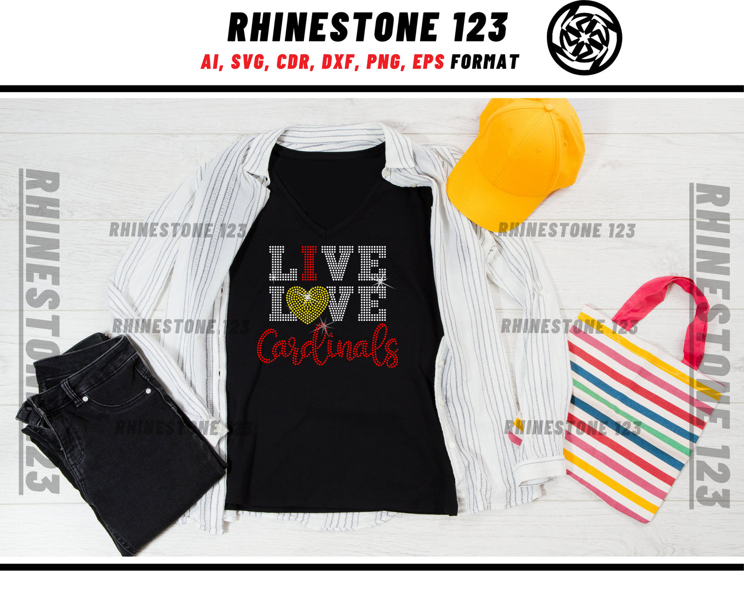 Live Love Cardinals rhinestone digital download for cricut, svg, eps, png, dxf, cdr, SS10