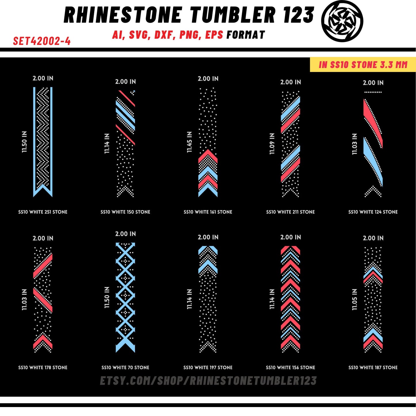 10 Cheer Bow Rhinestone Template with HTV, V tail, 2 inch rhinestone digital download for cricut, svg, eps, png, dxf, cdr, SS10 SET42002-4