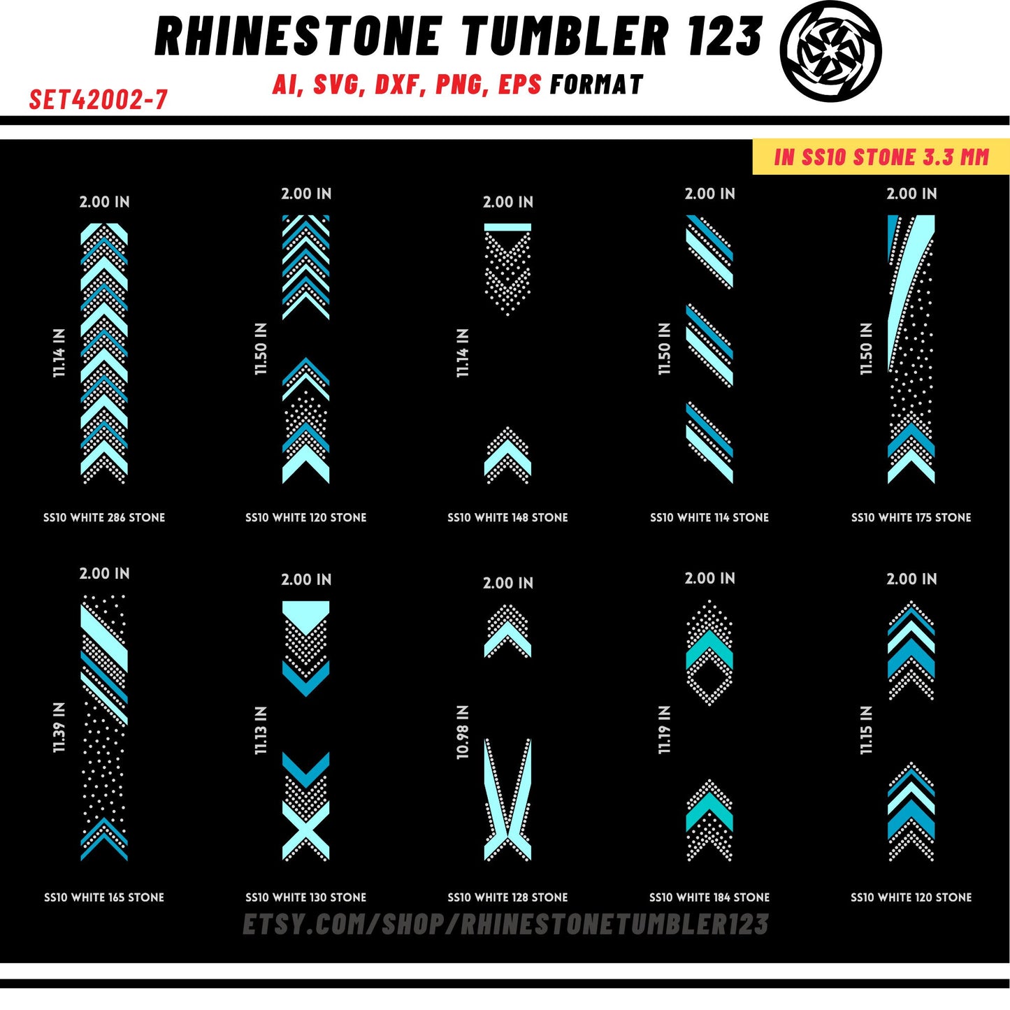 10 Cheer Bow Rhinestone Template with HTV, V tail, 2 inch rhinestone digital download for cricut, svg, eps, png, dxf, cdr, SS10 SET42002-7
