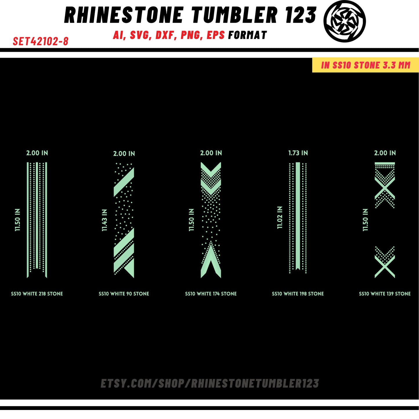 10 Cheer Bow Rhinestone Template with HTV, V tail, 2 inch rhinestone digital download for cricut, svg, eps, png, dxf, cdr, SS10 SET42102-8