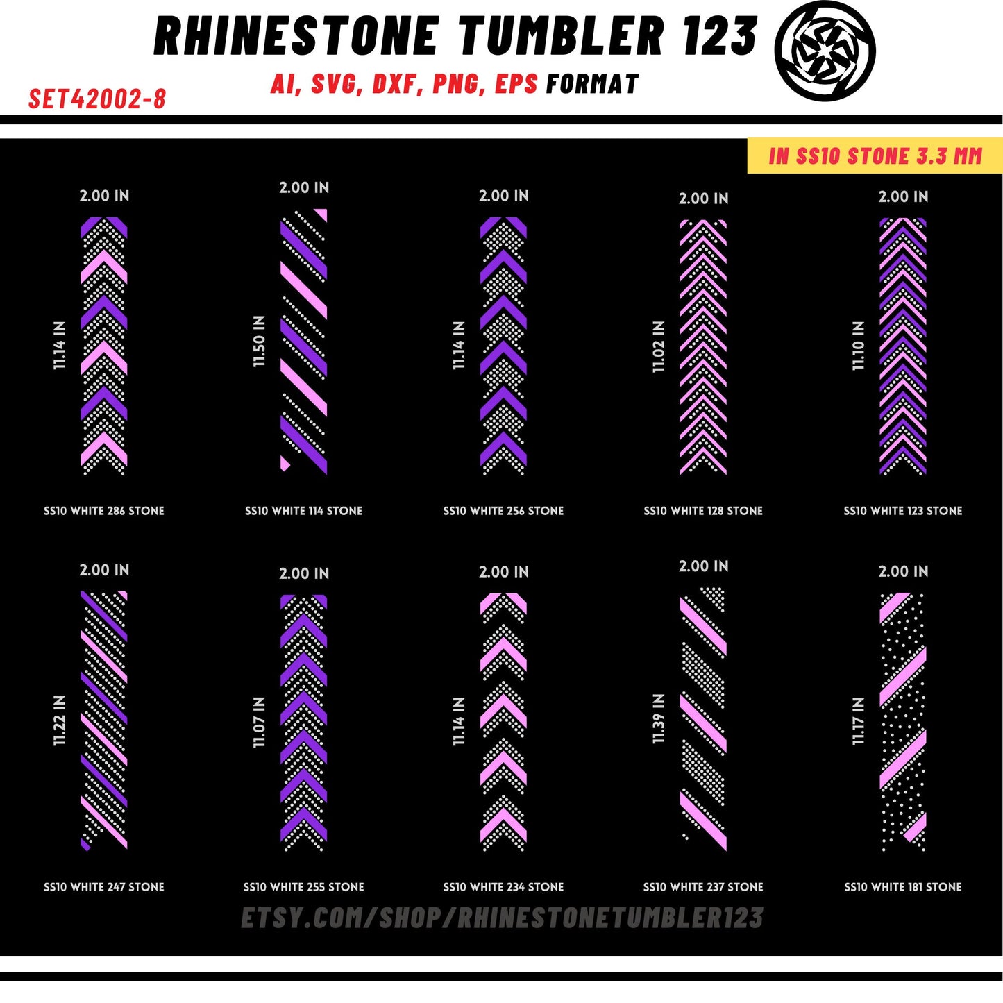 10 Cheer Bow Rhinestone Template with HTV, V tail, 2 inch rhinestone digital download for cricut, svg, eps, png, dxf, cdr, SS10 SET42002-8