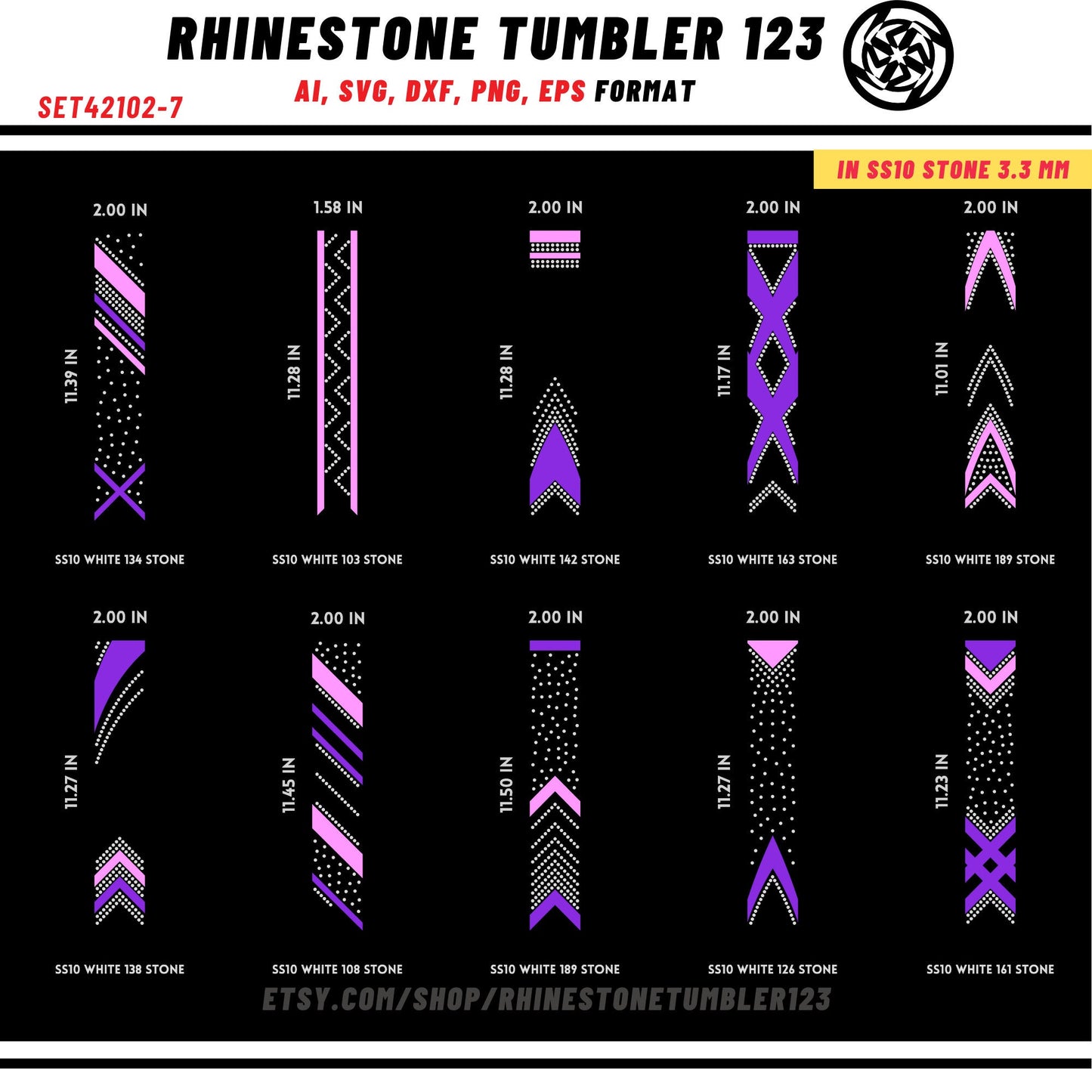 10 Cheer Bow Rhinestone Template with HTV, V tail, 2 inch rhinestone digital download for cricut, svg, eps, png, dxf, cdr, SS10 SET42102-7
