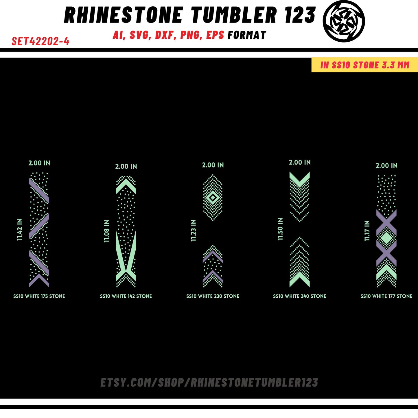 10 Cheer Bow Rhinestone Template with HTV, V tail, 2 inch rhinestone digital download for cricut, svg, eps, png, dxf, cdr, SS10 SET42202-4