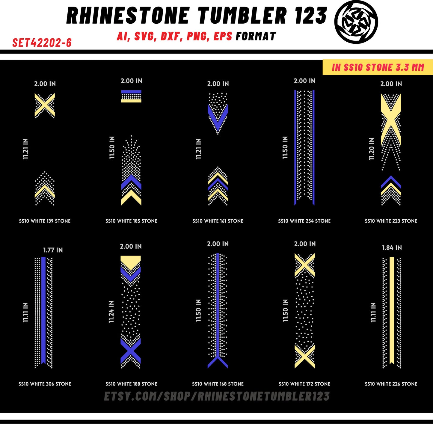 10 Cheer Bow Rhinestone Template with HTV, V tail, 2 inch rhinestone digital download for cricut, svg, eps, png, dxf, cdr, SS10 SET42202-6