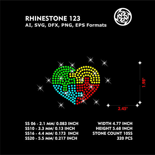 Puzzle heart rhinestone template multi color instant download eps png dxf ai svg in ss10 rhinestone small design for mask pockets