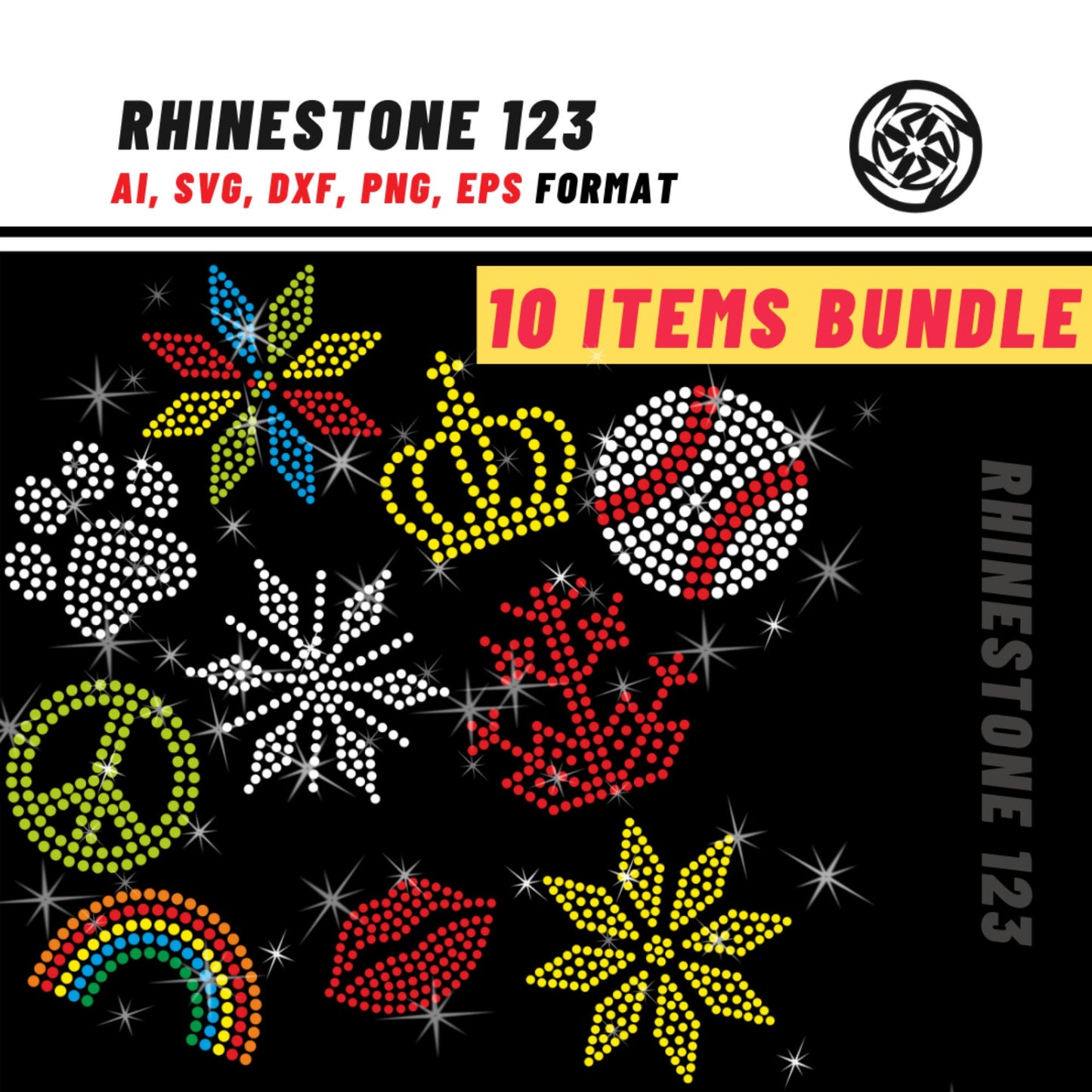 10 Small designs bundle rhinestone template | digital instant download file svg eps png, cut file, Dot Art print