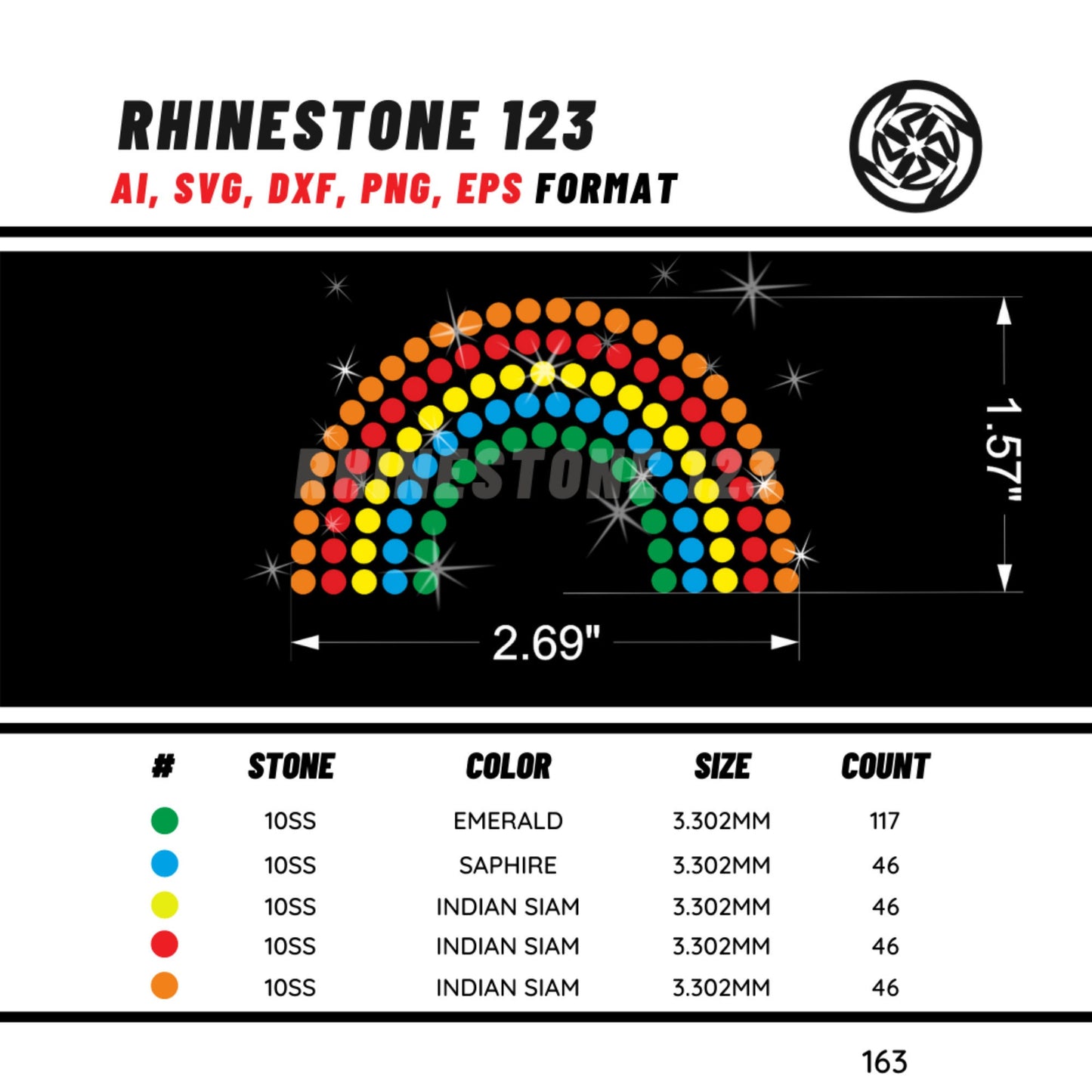 Rainbow rhinestone template | digital instant download file svg eps png ai dxf, cut file, Dot Art print | DIY craft supply