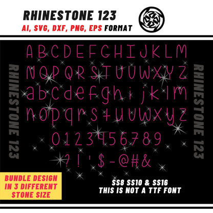 Simple rhinestone alphabet letters in SS08 SS10 SS16 with Upper case lower case and numbers svg Rhinestone Template for Cricut rhinestone