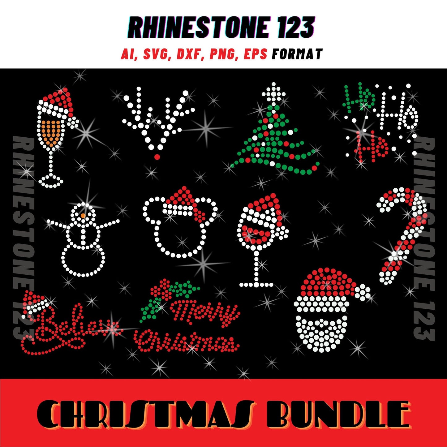 HOTFIX CHRISTMAS BUNDLE Of 11 Christmas svg Rhinestone Template for Cricut rhinestone template material rhinestone 10ss