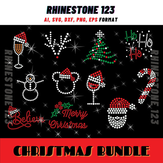 HOTFIX CHRISTMAS BUNDLE Of 11 Christmas svg Rhinestone Template for Cricut rhinestone template material rhinestone 10ss