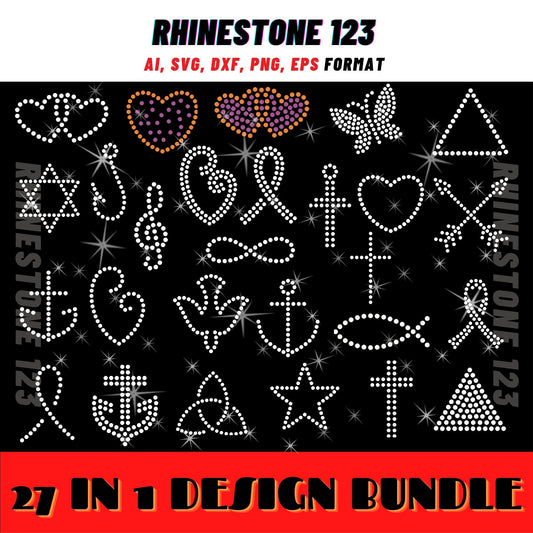 Hotfix SMALL DESIGN BUNDLE Of 27 Star svg Heart svg Christ Cross Rhinestone Template for Cricut rhinestone template bundle material 10ss