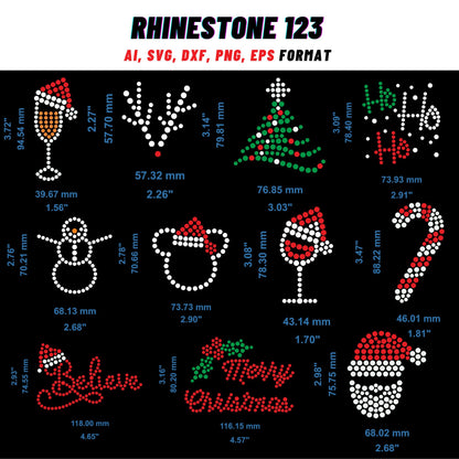 HOTFIX CHRISTMAS BUNDLE Of 11 Christmas svg Rhinestone Template for Cricut rhinestone template material rhinestone 10ss